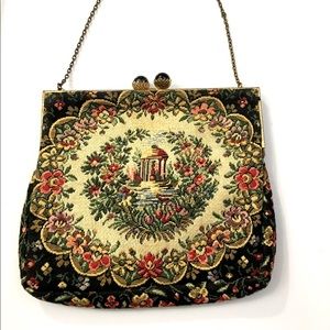 Walborg French Tapestry Purse Garden Scene. Chain